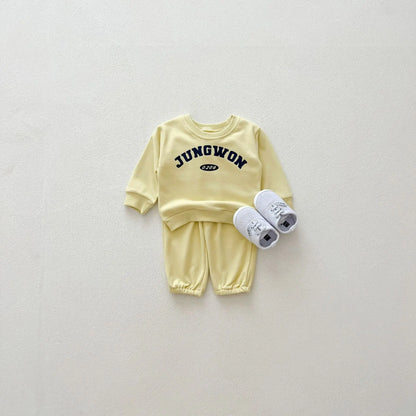 長袖セットアップ ベビーキッズセットアップ 2点セット レターロゴスウェットシャツ+スウェットパンツ 2カラー【mh0007229】