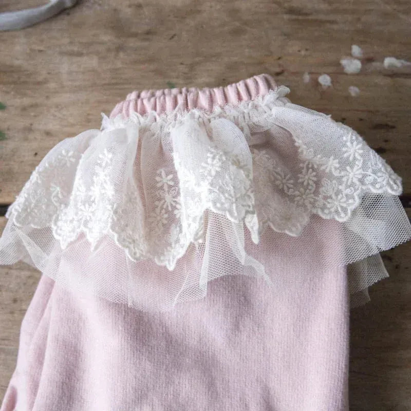 長袖セットアップ キッズセットアップ 2点セット プリントスウェットシャツ+レースペプラムスウェットパンツ 2カラー【mh0007308】