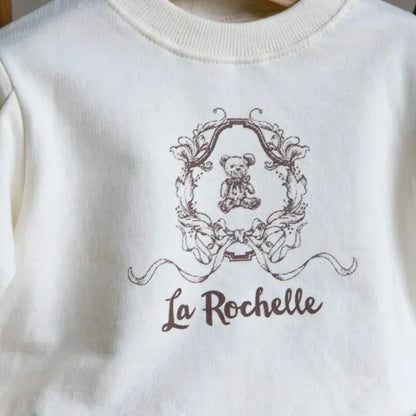 長袖セットアップ キッズセットアップ 2点セット プリントスウェットシャツ+レースペプラムスウェットパンツ 2カラー【mh0007308】