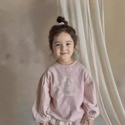 長袖セットアップ キッズセットアップ 2点セット プリントスウェットシャツ+レースペプラムスウェットパンツ 2カラー【mh0007308】