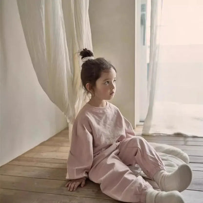 長袖セットアップ キッズセットアップ 2点セット プリントスウェットシャツ+レースペプラムスウェットパンツ 2カラー【mh0007308】