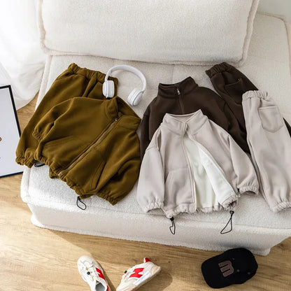 長袖セットアップ キッズセットアップ 2点セット スタンドカラー裏フリースジッパージャケット+ロングスウェットパンツ 2カラー【mh0007309】