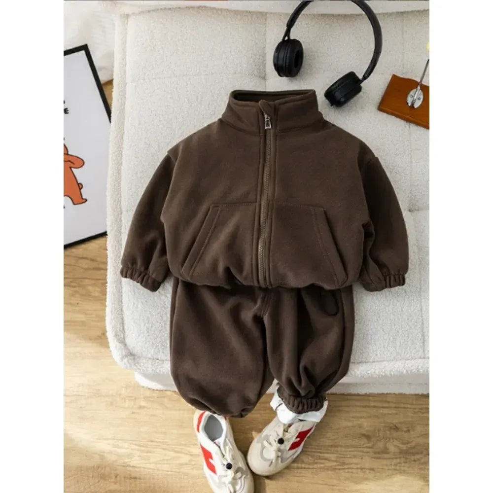 長袖セットアップ キッズセットアップ 2点セット スタンドカラー裏フリースジッパージャケット+ロングスウェットパンツ 2カラー【mh0007309】