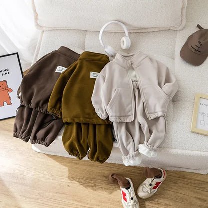 長袖セットアップ キッズセットアップ 2点セット スタンドカラー裏フリースジッパージャケット+ロングスウェットパンツ 2カラー【mh0007309】