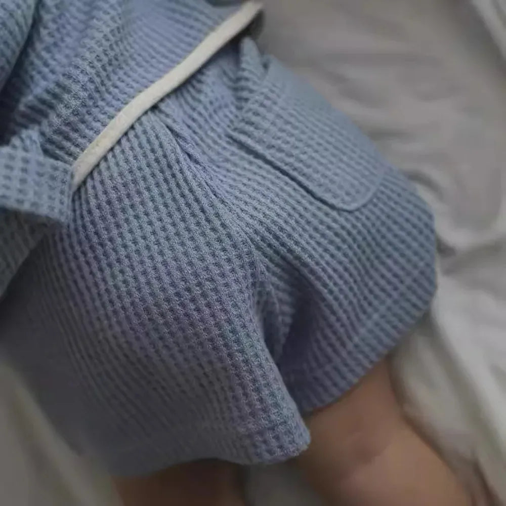 長袖セットアップ キッズセットアップ 2点セット ワッフルバイピング長袖カーディガン+ショートパンツ 2カラー【mh0007492】