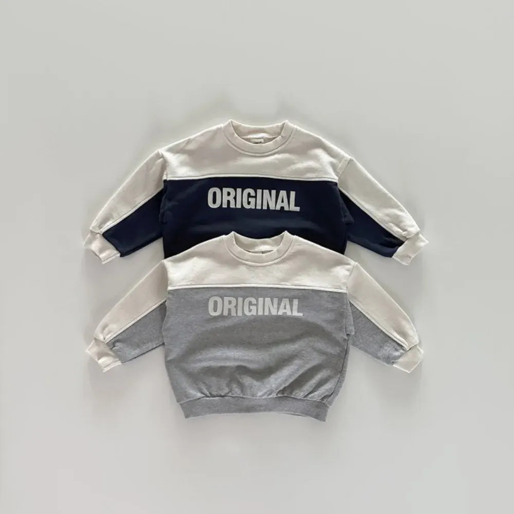 長袖セットアップ キッズセットアップ 2点セット レターロゴプリントパッチワーク長袖スウェットシャツ+スウェットロングパンツ 2カラー【mh0007507】