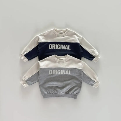 長袖セットアップ キッズセットアップ 2点セット レターロゴプリントパッチワーク長袖スウェットシャツ+スウェットロングパンツ 2カラー【mh0007507】