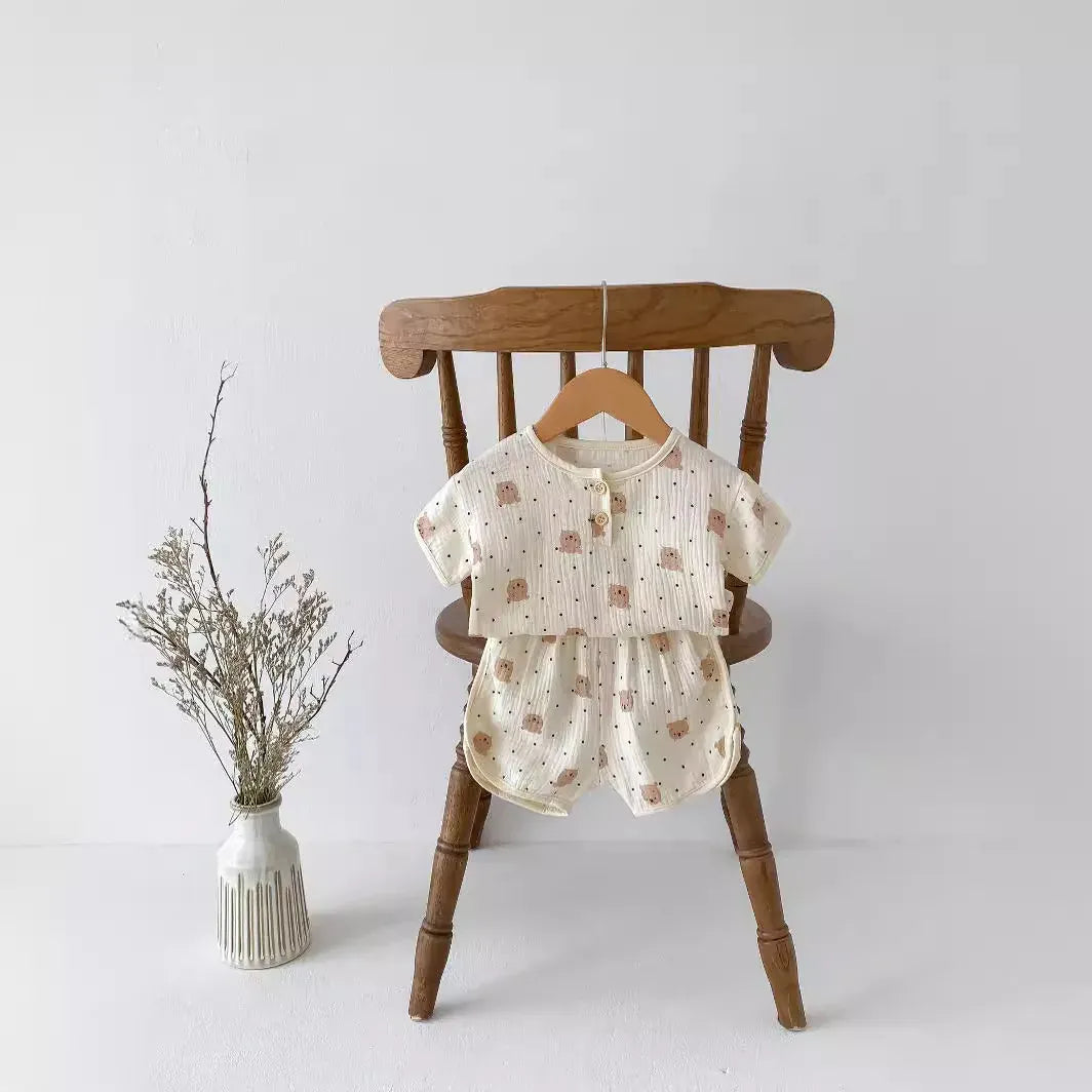 半袖パジャマ ベビーセットアップ 2点セット パジャマ 半袖シャツ+ショートパンツ ルームウェア 3柄