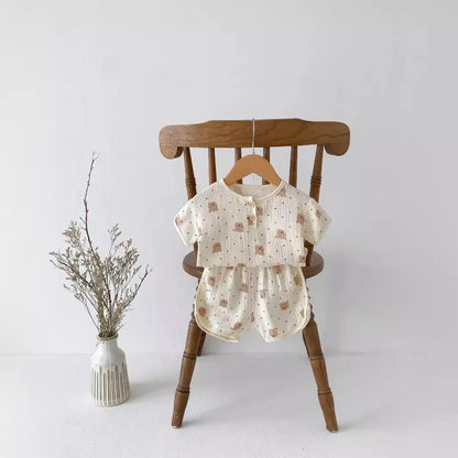 半袖パジャマ ベビーセットアップ 2点セット パジャマ 半袖シャツ+ショートパンツ ルームウェア 3柄