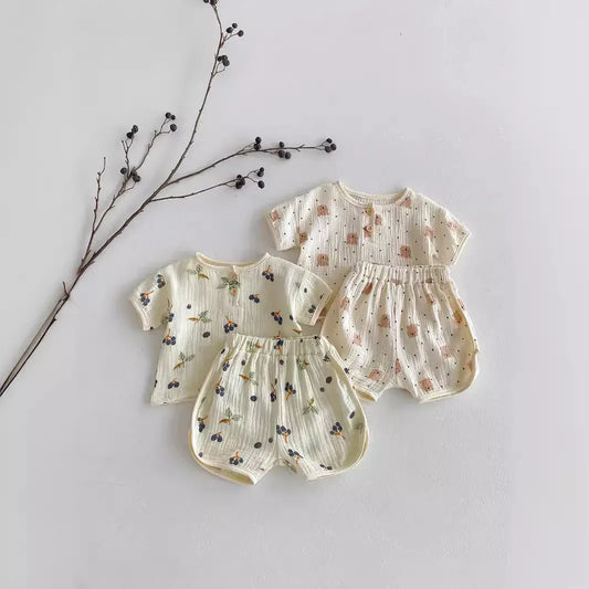 半袖パジャマ ベビーセットアップ 2点セット パジャマ 半袖シャツ+ショートパンツ ルームウェア 3柄