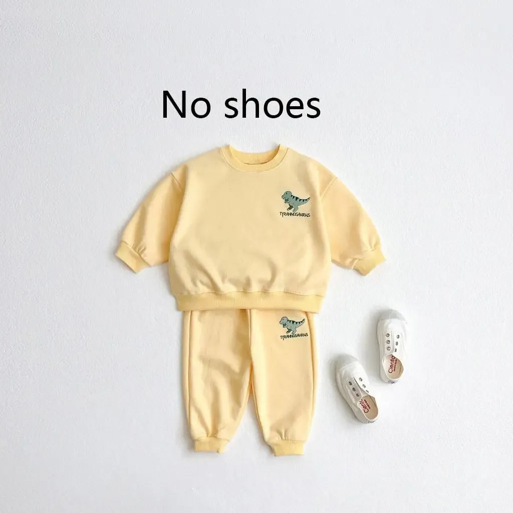 長袖セットアップ キッズセットアップ 2点セット スウェットシャツ+スウェットパンツ 恐竜ダイナソーワンポイント 3カラー