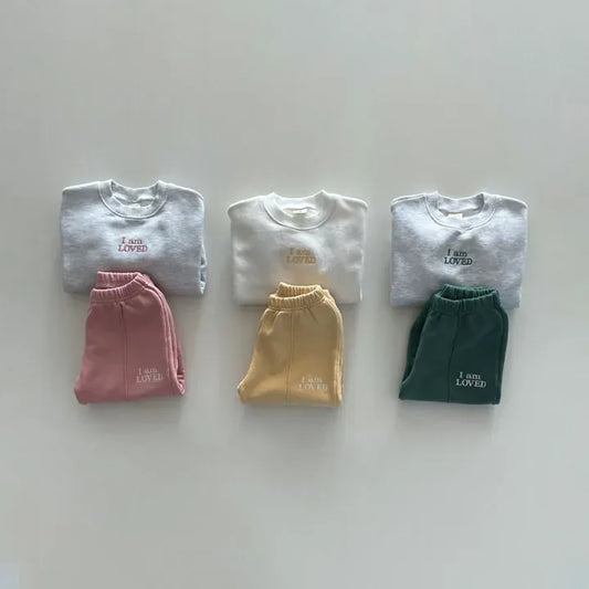 長袖セットアップ キッズセットアップ 2点セット スウェットシャツ+スウェットパンツ レターロゴ刺繍 3カラー