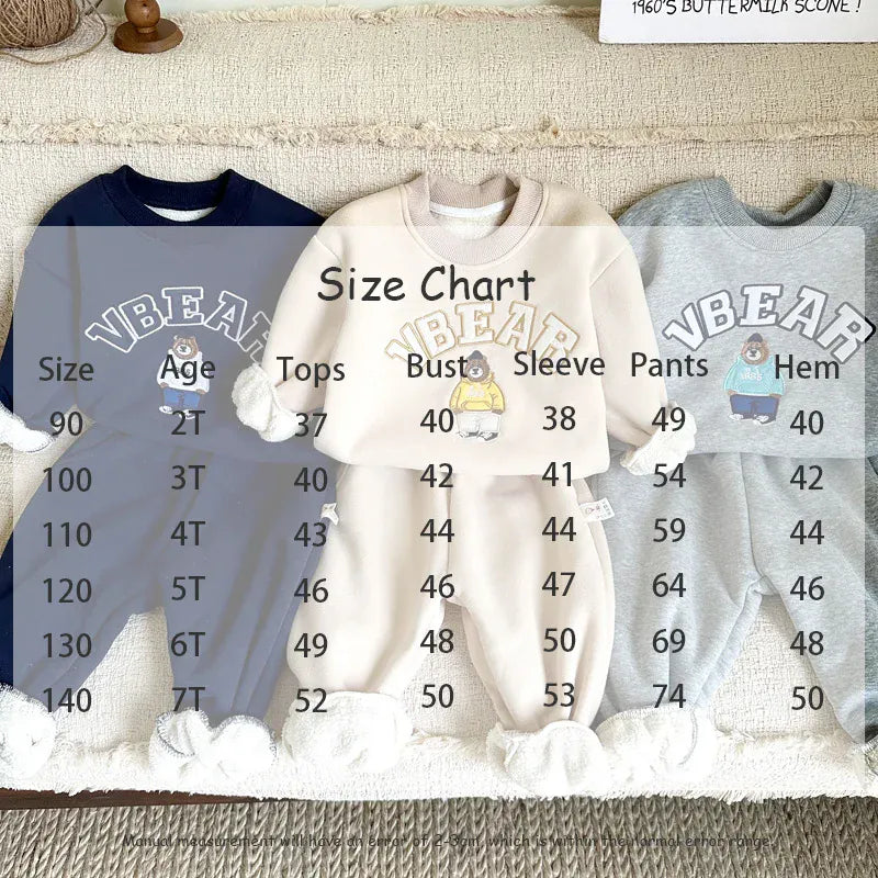 長袖セットアップ キッズセットアップ 2点セット 裏フリーススウェットトレーナー パンツ くまベア刺繍ロゴ 3カラー ボーイズ 男の子 子供服