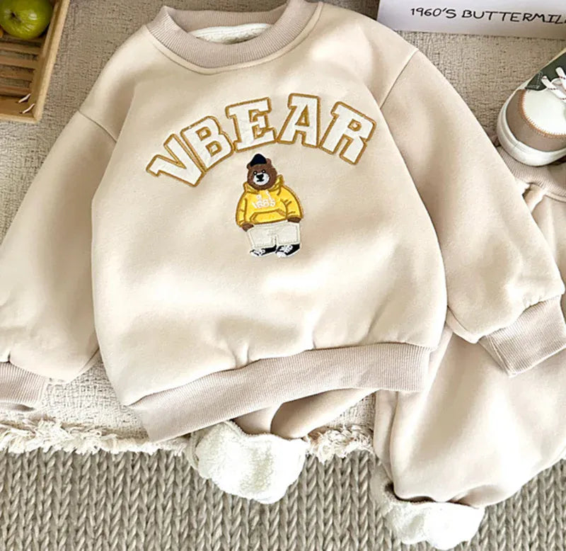 長袖セットアップ キッズセットアップ 2点セット 裏フリーススウェットトレーナー パンツ くまベア刺繍ロゴ 3カラー ボーイズ 男の子 子供服