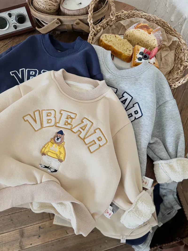 長袖セットアップ キッズセットアップ 2点セット 裏フリーススウェットトレーナー パンツ くまベア刺繍ロゴ 3カラー ボーイズ 男の子 子供服