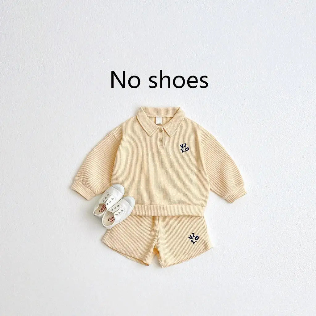 長袖セットアップ キッズセットアップ 2点セット 長袖ポロシャツ+ショートパンツ レターロゴ刺繍 3カラー【mh0004676】