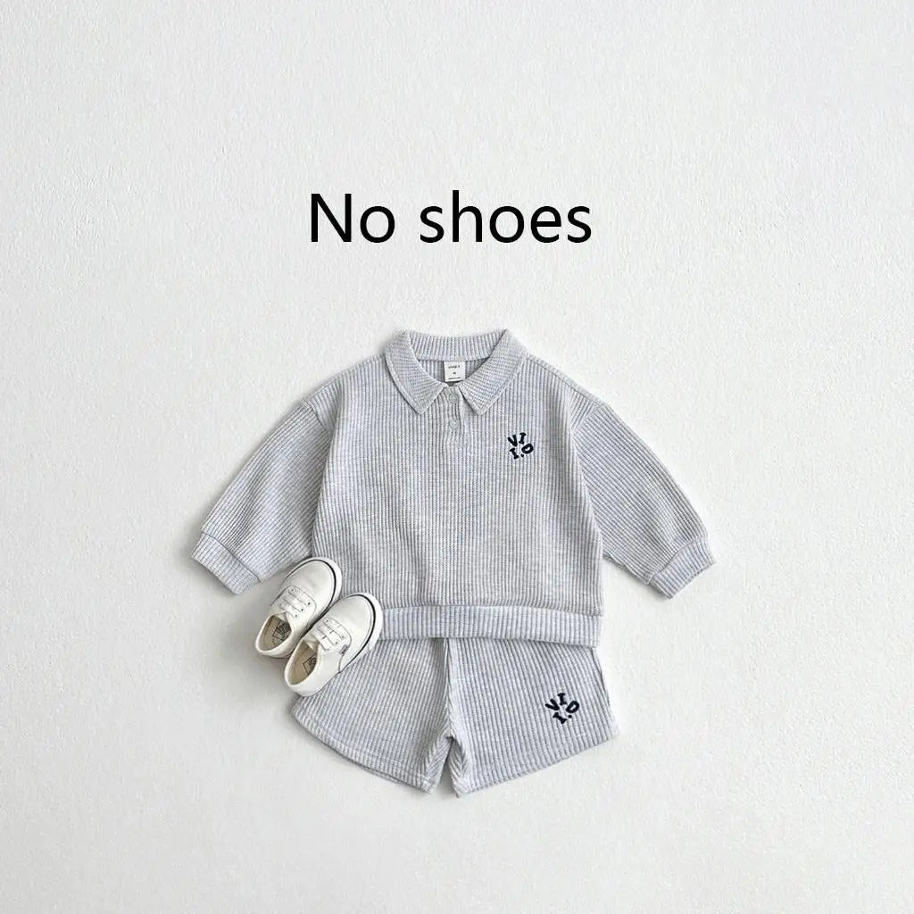 長袖セットアップ キッズセットアップ 2点セット 長袖ポロシャツ+ショートパンツ レターロゴ刺繍 3カラー【mh0004676】