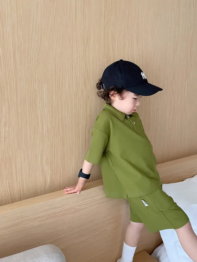 半袖セットアップ キッズセットアップ 2点セット 半袖ポロシャツ+ショートパンツ ワンポイント刺繍 3カラー【mh0006033】