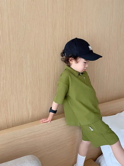 半袖セットアップ キッズセットアップ 2点セット 半袖ポロシャツ+ショートパンツ ワンポイント刺繍 3カラー【mh0006033】