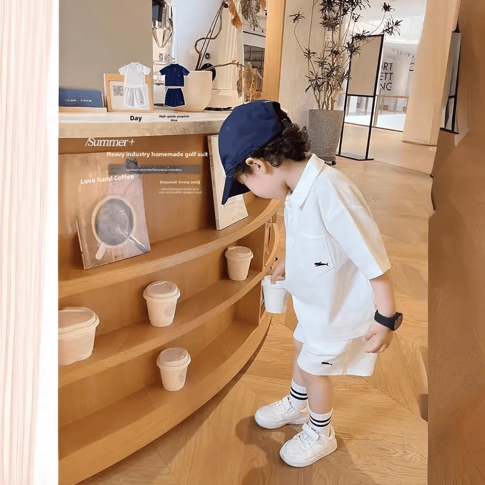 半袖セットアップ キッズセットアップ 2点セット 半袖ポロシャツ+ショートパンツ ワンポイント刺繍 3カラー【mh0006033】