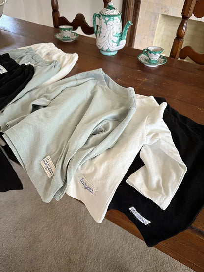 長袖セットアップ キッズセットアップ 2点セット 長袖ルーズシャツ+ワイドルーズパンツ シンプルベーシック 3カラー【mh0006903】