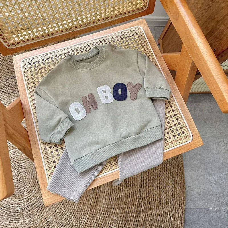 長袖セットアップ ベビーセットアップ 2点セット 長袖スウェットシャツ+レギンスパンツ レターロゴトレーナー 3カラー【mh0007751】