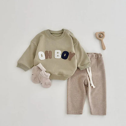 長袖セットアップ ベビーセットアップ 2点セット 長袖スウェットシャツ+レギンスパンツ レターロゴトレーナー 3カラー【mh0007751】