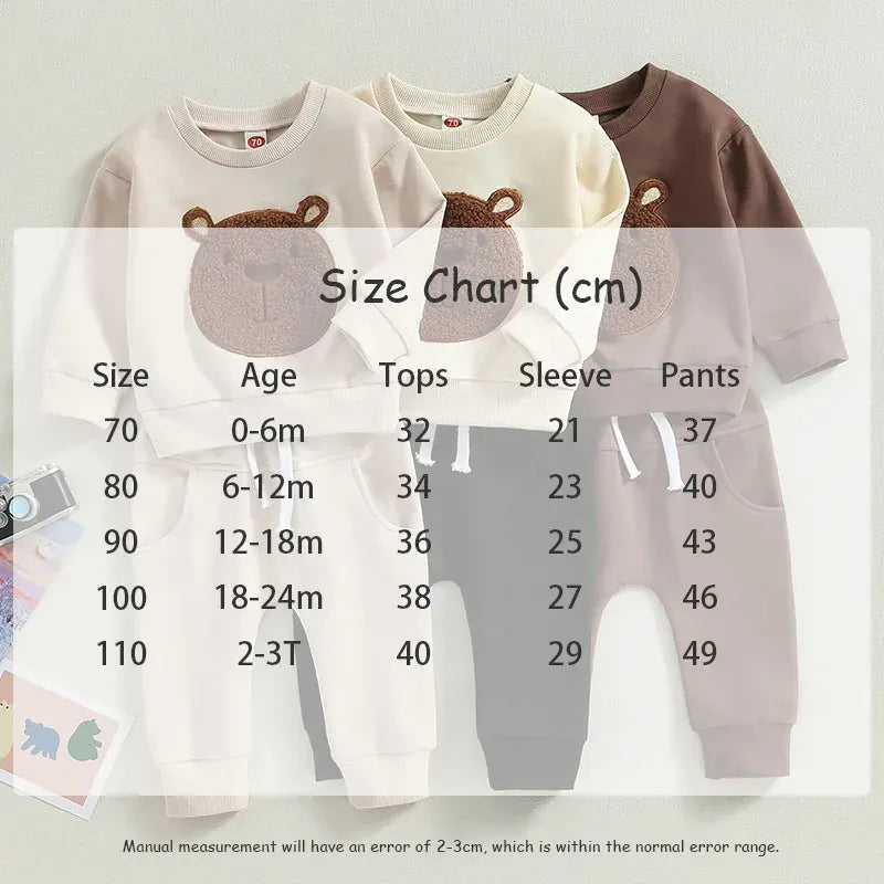 長袖セットアップ ベビーセットアップ 2点セット 長袖スウェットシャツ+スウェットパンツ トレーナー ベアくまアップリケ 3カラー【mh0007752】