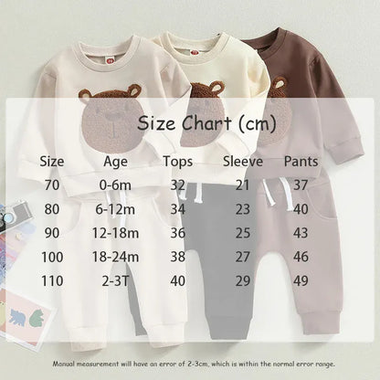 長袖セットアップ ベビーセットアップ 2点セット 長袖スウェットシャツ+スウェットパンツ トレーナー ベアくまアップリケ 3カラー【mh0007752】