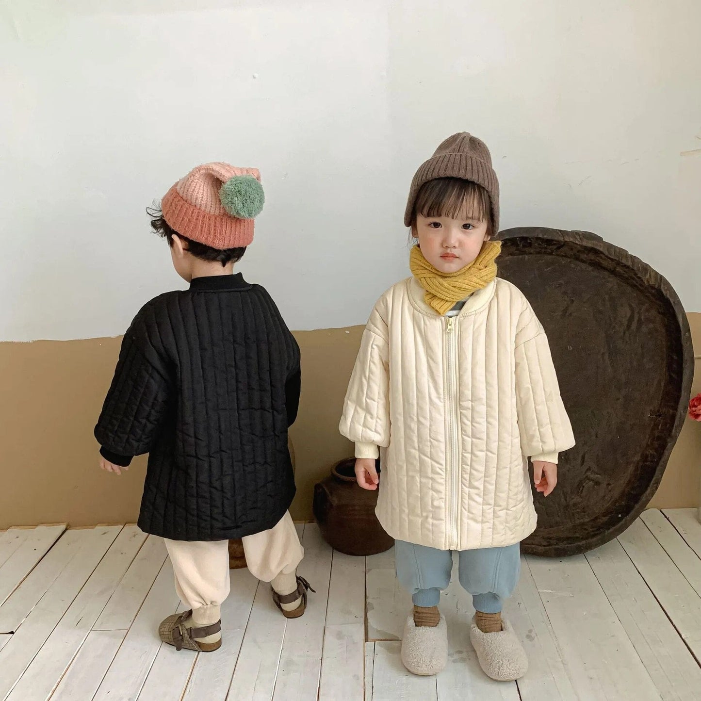 ロングコート キッズコート キルティング ロングコート アウター ブラック アプリコット 2カラー ユニセックス 男の子 女の子 子供服 3803E