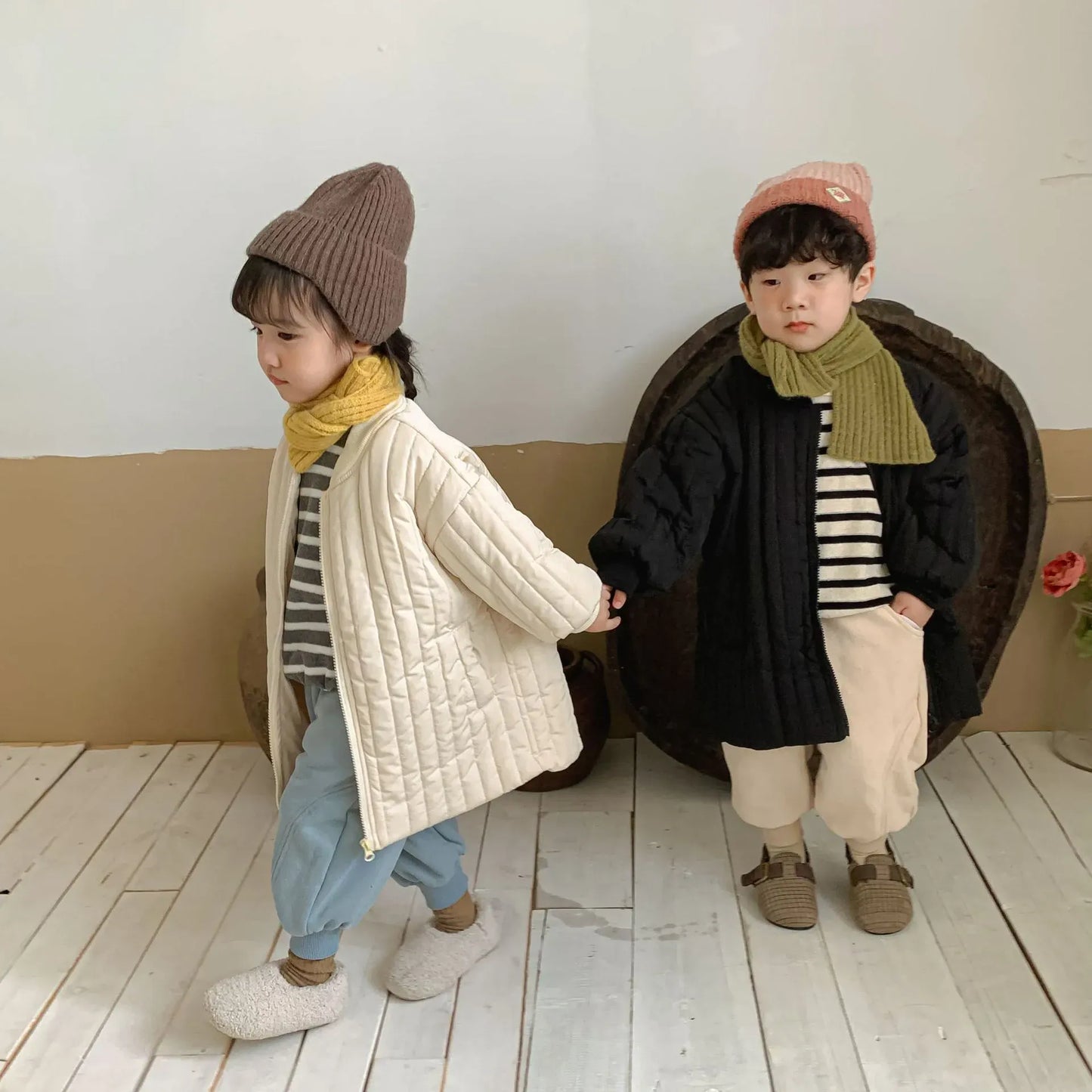 ロングコート キッズコート キルティング ロングコート アウター ブラック アプリコット 2カラー ユニセックス 男の子 女の子 子供服 3803E