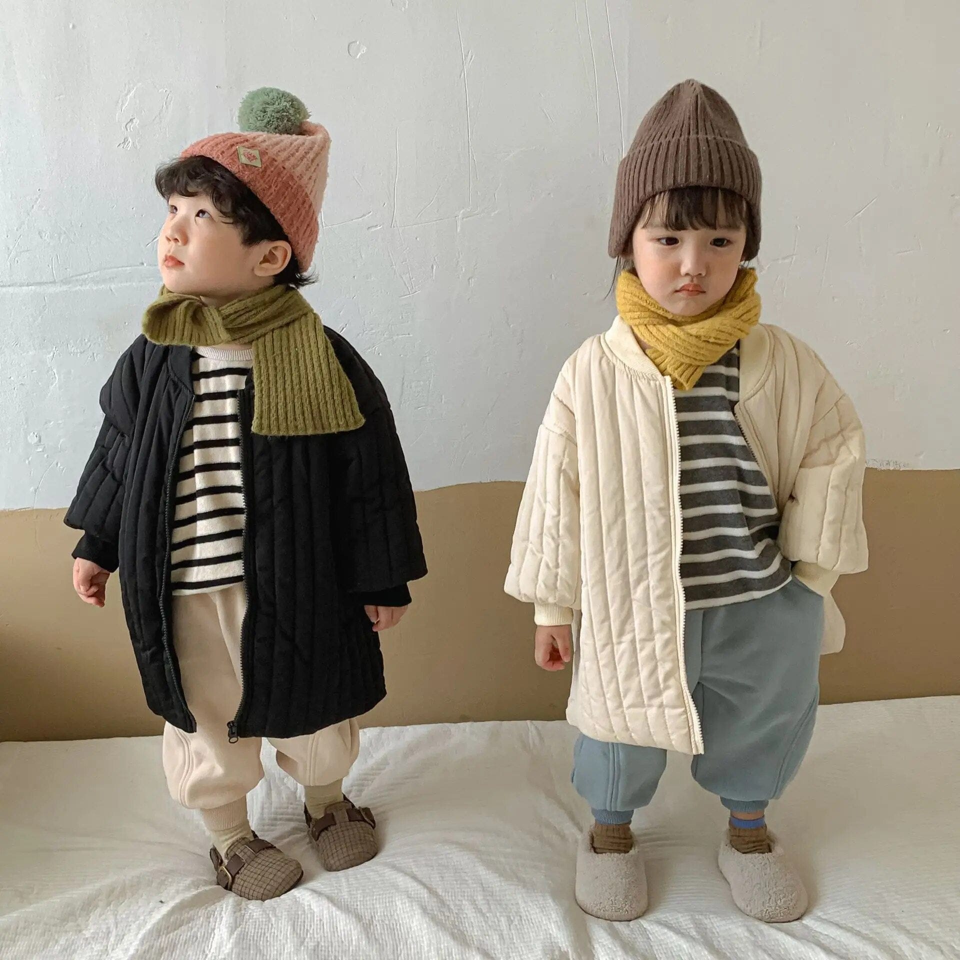 ロングコート キッズコート キルティング ロングコート アウター ブラック アプリコット 2カラー ユニセックス 男の子 女の子 子供服 3803E