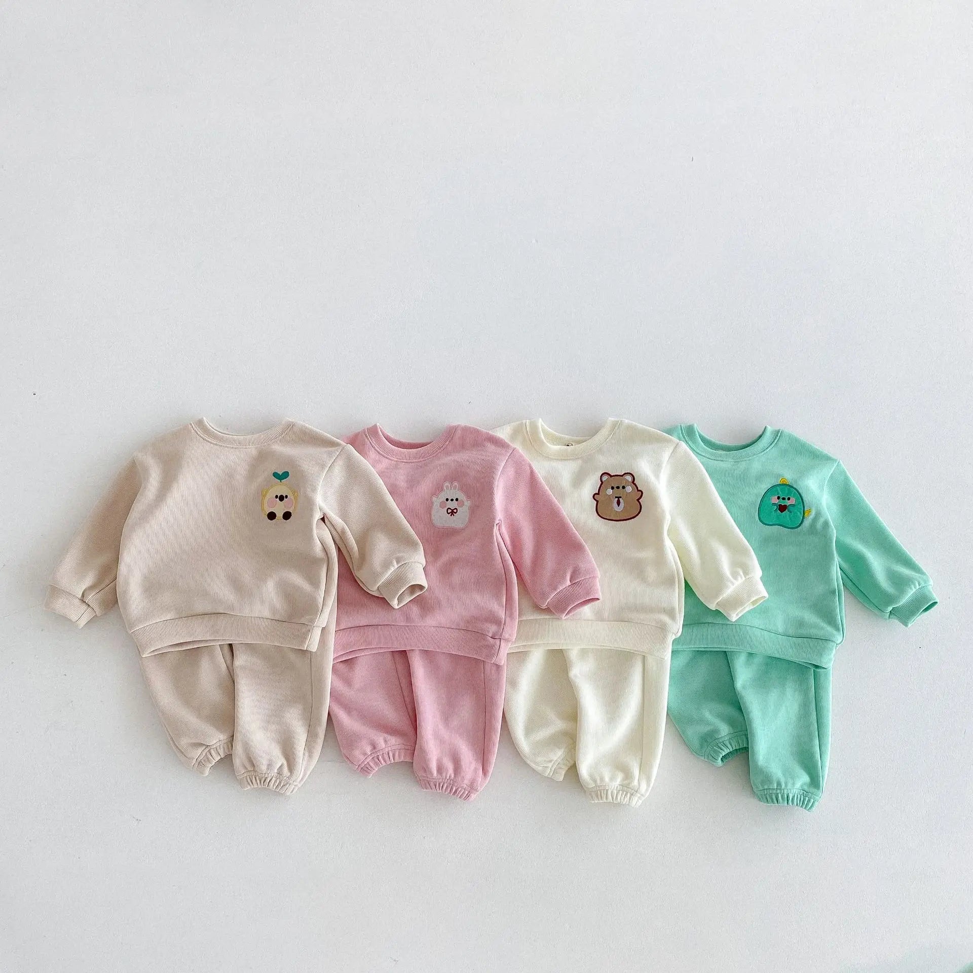 長袖セットアップ キッズセットアップ 2点セット スウェットトレーナー+スウェットパンツ アニマル刺繍 4カラー