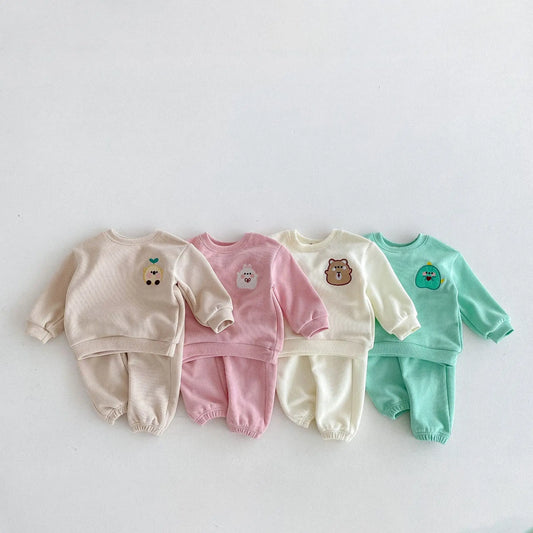 長袖セットアップ キッズセットアップ 2点セット スウェットトレーナー+スウェットパンツ アニマル刺繍 4カラー