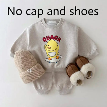 長袖セットアップ キッズセットアップ 2点セット 長袖スウェットシャツ+スウェットパンツ キャラクタープリント 4カラー