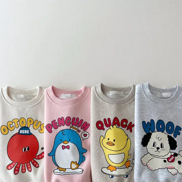 長袖セットアップ キッズセットアップ 2点セット 長袖スウェットシャツ+スウェットパンツ キャラクタープリント 4カラー