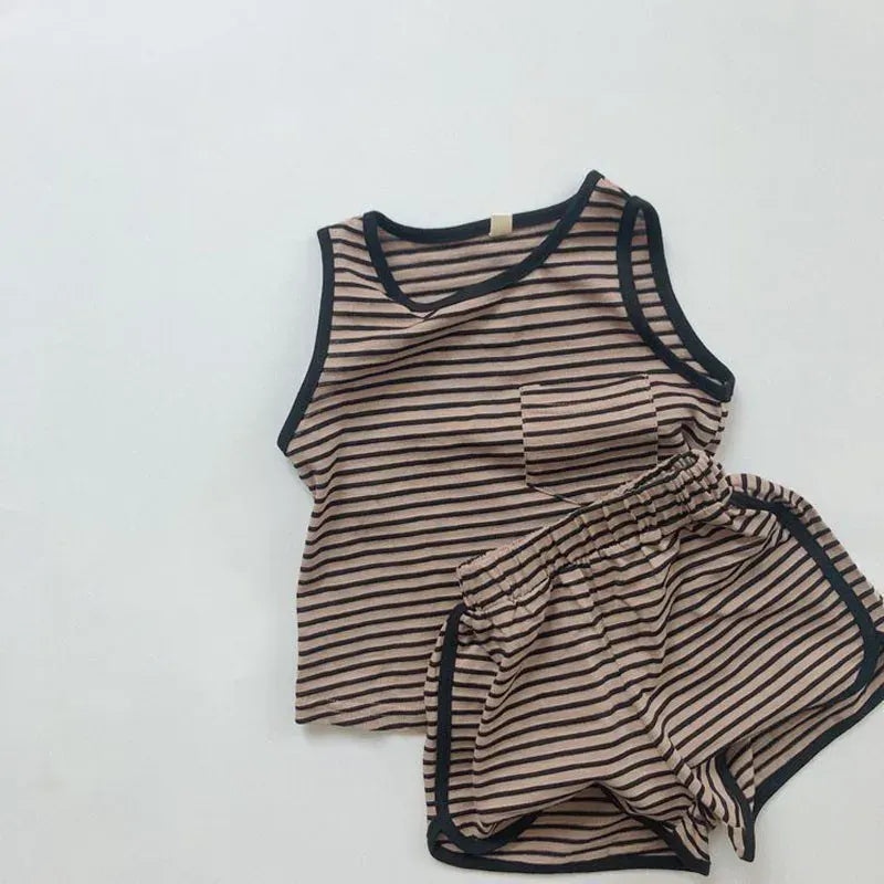 ノースリーブセットアップ キッズセットアップ 2点セット タンクトップ+ショートパンツ シンプルベーシック 4カラー【mh0004518】