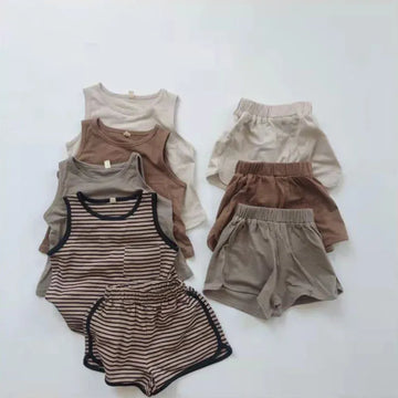 ノースリーブセットアップ キッズセットアップ 2点セット タンクトップ+ショートパンツ シンプルベーシック 4カラー【mh0004518】