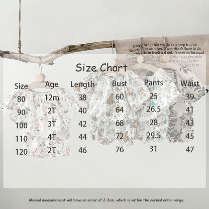 半袖セットアップ キッズセットアップ 2点セット ダブルガーゼ 半袖スモックブラウス+バルーンショートパンツ ボタニカルプリント ルームウェア 4カラー【mh0004895】