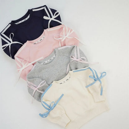 長袖セットアップ キッズセットアップ 2点セット スウェット ジャージ リボンライン 長袖スウェットシャツ+ロングパンツ 4カラー【mh0006347】