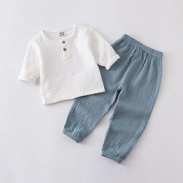 長袖セットアップ キッズセットアップ 2点セット 長袖シャツ+ロングルーズパンツ シンプルベーシック 5カラー【mh0005894】