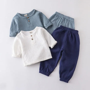 長袖セットアップ キッズセットアップ 2点セット 長袖シャツ+ロングルーズパンツ シンプルベーシック 5カラー【mh0005894】