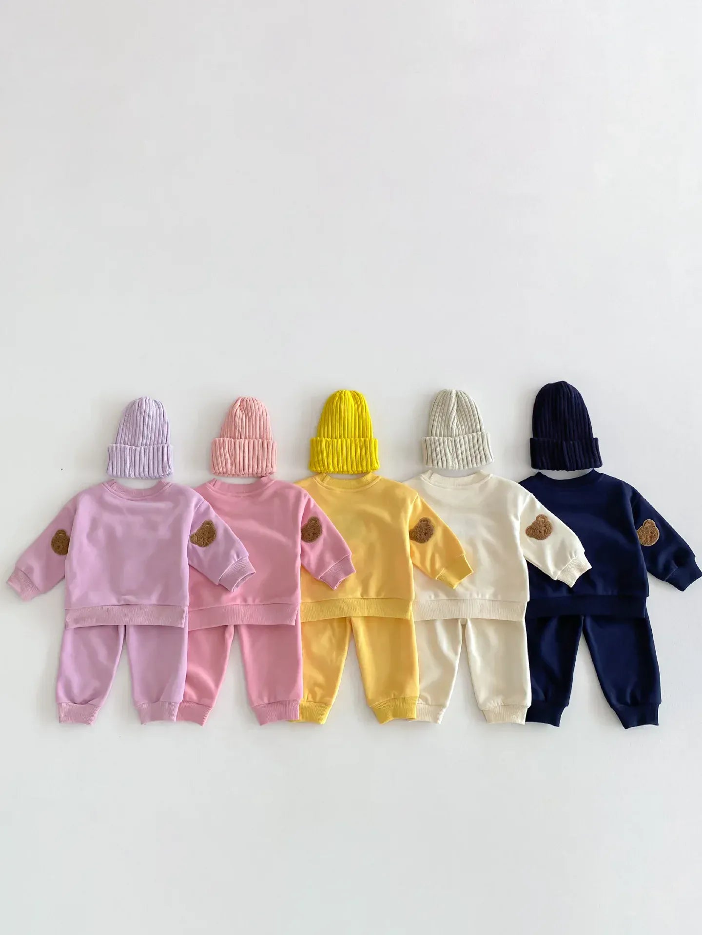 長袖セットアップ ベビーキッズセットアップ 2点セット スウェットシャツ+スウェットパンツ ベアくまワッペン 5カラー【mh0006446】