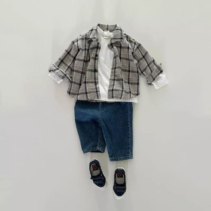 長袖シャツ・ブラウス ベビー キッズ 長袖シャツ チェック ルーズ カーキ グレー 2色 ボーイズ 男の子 7725