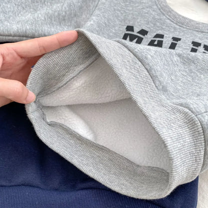 長袖セットアップ ベビーキッズセットアップ 2点セット MALIBUロゴ裏フリース長袖スウェットシャツ+スウェットパンツ 2カラー【mh0007456】