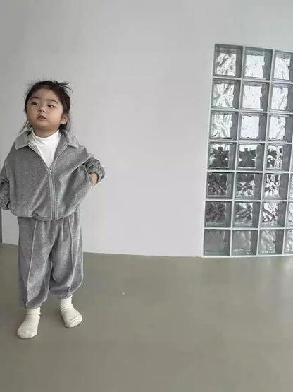 長袖セットアップ ベビーキッズセットアップ 2点セット 襟付きジップアップスウェットジャケット+ロングパンツ【mh-0008562】