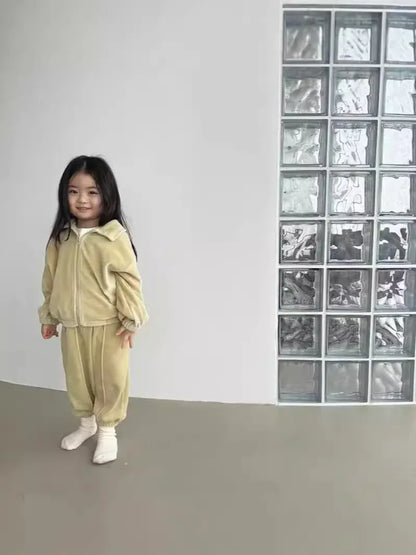 長袖セットアップ ベビーキッズセットアップ 2点セット 襟付きジップアップスウェットジャケット+ロングパンツ【mh-0008562】