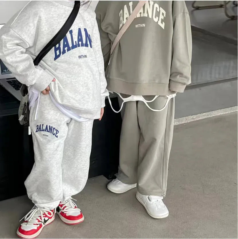 長袖セットアップ キッズセットアップ 2点セット レターロゴプリント長袖スウェットシャツ+ロングスウェットパンツ【mh-0008793】