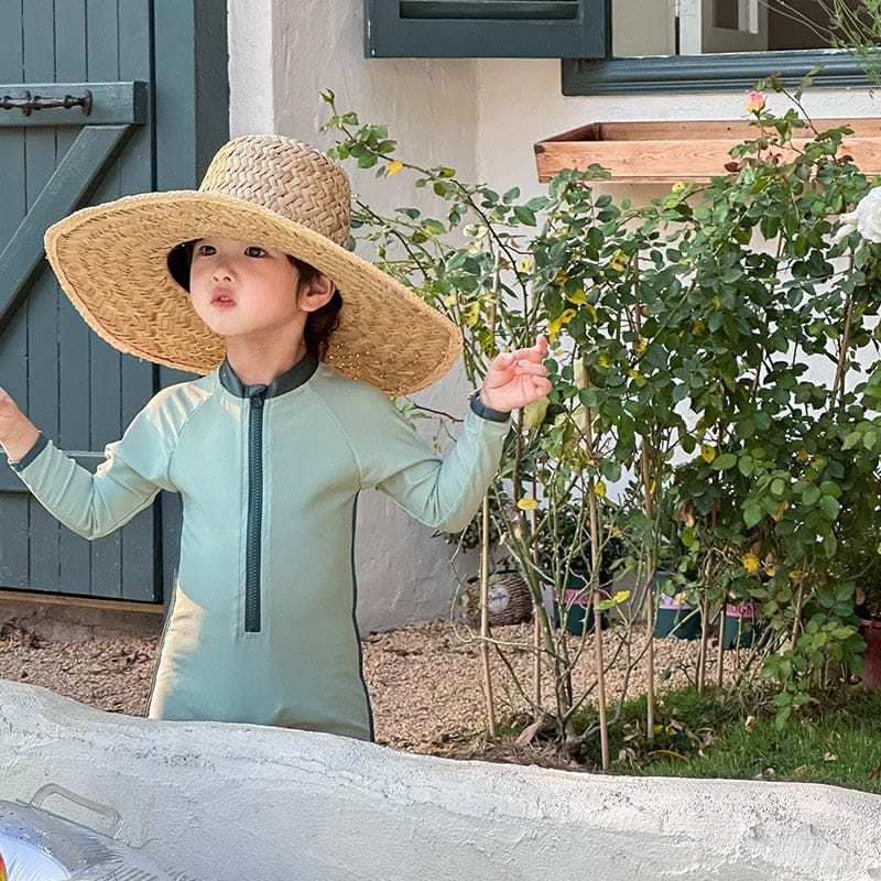 ベビー用水着 キッズ 水着 無地 バイカラー 長袖 半袖 つなぎ ワンピース ラッシュガード スイムウェア 2カラー ボーイズ【mh0002221】