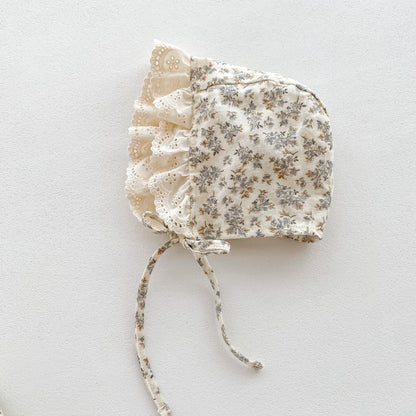 長袖ロンパース ベビー 長袖ロンパース フラワー 花柄 レースエプロン ドッキング ドレスロンパース ボンネットセット 帽子付き 2点セット ガールズ 女の子【mh0002829】